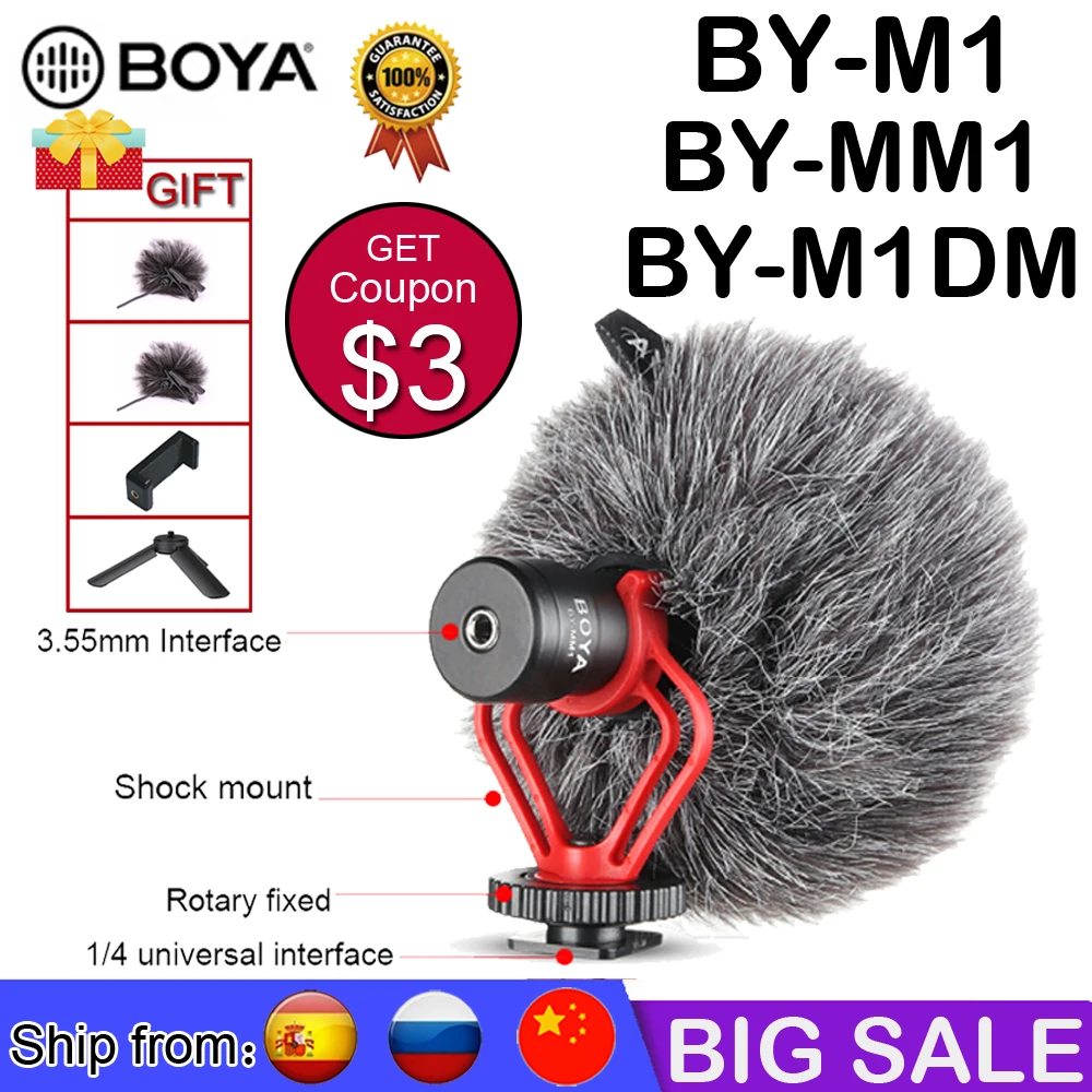 

BOYA BY-M1 BY-M1DM BY-MM1 BY M1 Lavalier Microphone Camera Video Recorder for iPhone Smartphone Canon Nikon DSLR Zoom Camcorder