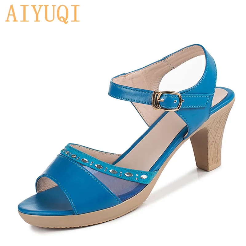

AIYUQI Sandals female 2019 new summer women sandals high heel shoes fashion mesh rhinestone women's dress sandals footwear