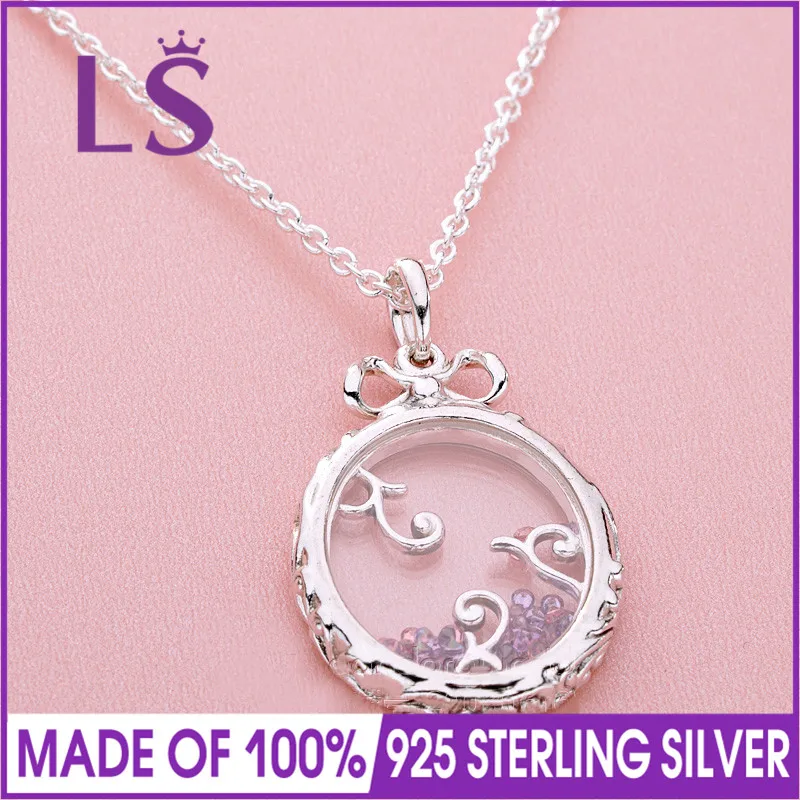 

LS 100% 925 Sterling Silver Locket of Dazzle Necklace. Gift Sets Women Original Fine Jewelry Women Christmas Gift W