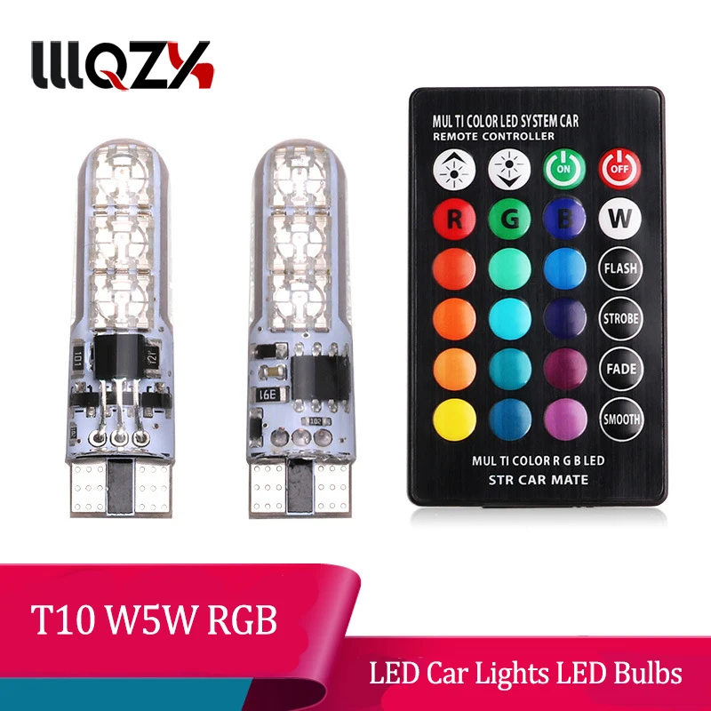 

2 Pieces T10 W5W LED Car Lights LED Bulbs RGB With Remote Control 194 168 501 Strobe Led Lamp Reading Lights White Red Amber 12V