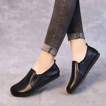 

High Quality Ethnic Women'S Shoes Soft Anti-Skid Bottom Comfortable Genuine Leather Handmade Retro Slip-on Women'S Shoes Female