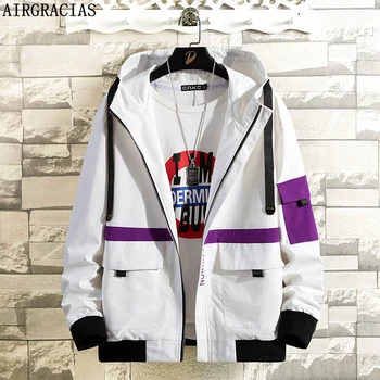 

AIRGRACIAS Men Jackets clothes classic Multicolor Patchwork Windbreaker Jacket Men Autumn Hip Hop Big Size hooded Streetwear