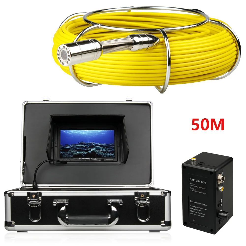 

Free shipping!50M Sewer Waterproof Security Camera Drain Pipe Pipeline Inspection System with DVR 7" LCD