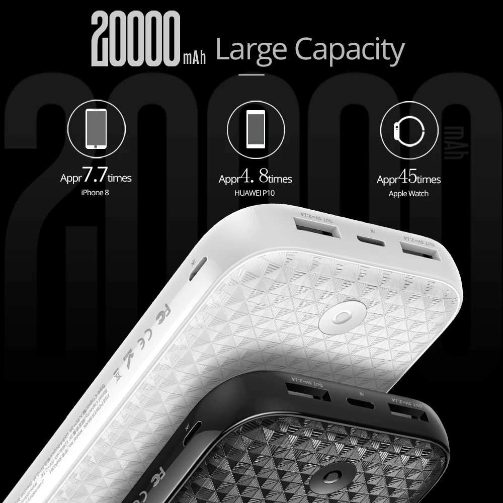 ROCK Power Bank 20000mAh Portable External Battery Charger Dual USB PowerBank for iphone Samsung Xiaomi