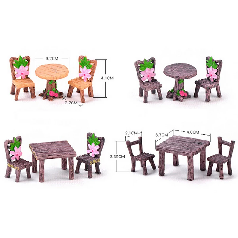 

3pcs/set Mini Resin Miniature Craft Ornaments Micro 1 Table 2 Chairs Desk Miniatura Dollhouse Garden Home Bonsai Decoration