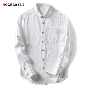 

Autumn Linen Cotton Men Shirts Solid Collar Flax XXL Shirt For Men Clothing Slim Casual Mens Shirt Poacket Plus size M-3XL