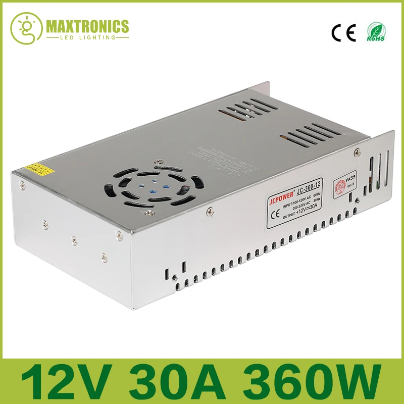 Best quality 12V 30A 360W Switching Power Supply Driver for LED Strip AC 110-240V Input to DC 12V Free shipping