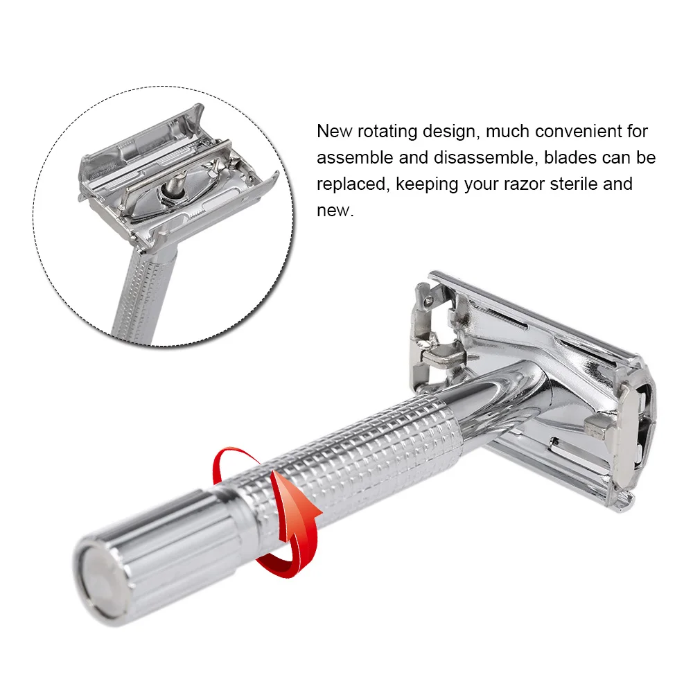 Двусторонняя Безопасная бритва вращающийся триммер для бороды Мужская традиционная Бритва для бороды с длинной ручкой бритва с лезвием