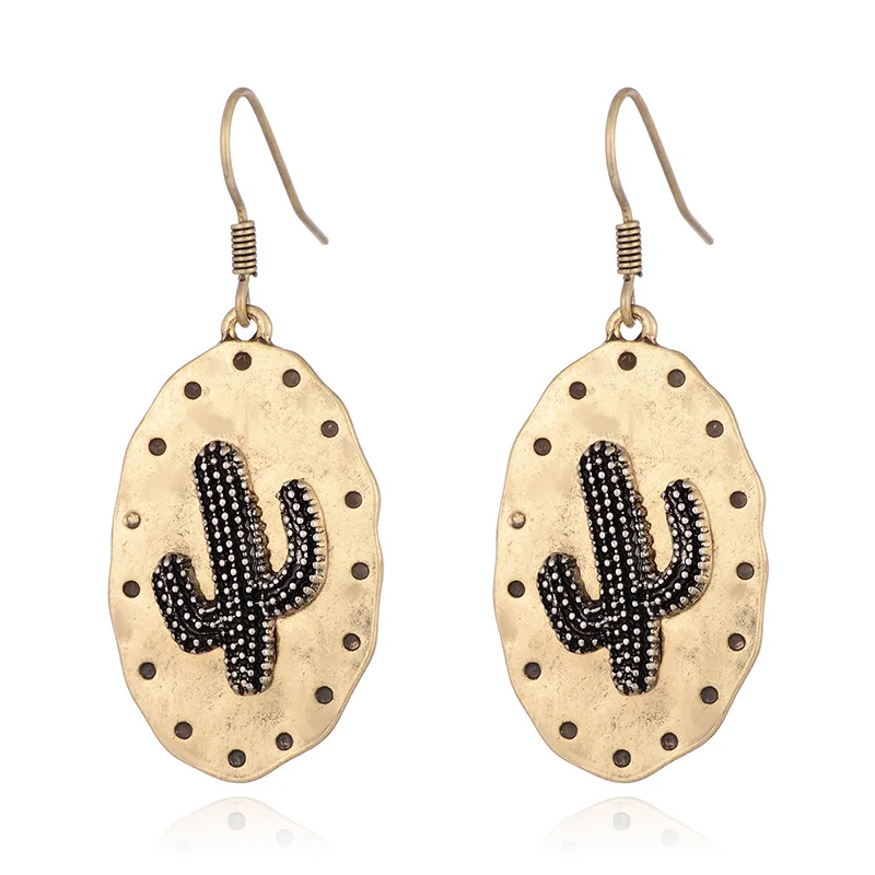 

2019 New Cactus Drop Dangle Earrings for Women Geometric Gold Color Metal Vintage Statement Earring Fashion Jewelry pendientes