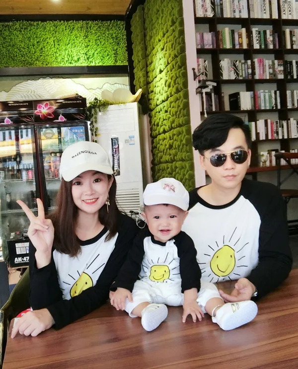 Autumn Mom and Daughter Family Matching Outfits Cartoon Sun T Shirt Fashion Casual T-shirt Father Son Tee Clothes Family Looking