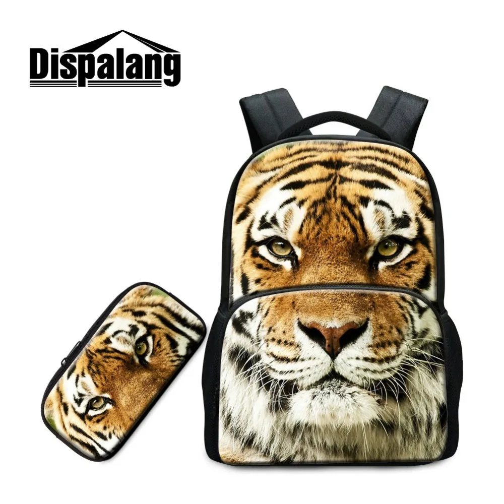 

Dispalang Newest 2 in 1 Set Multi-function Laptop Backpack with Pencil Box for Students Fashion Tiger Lion Pattern Animal Style