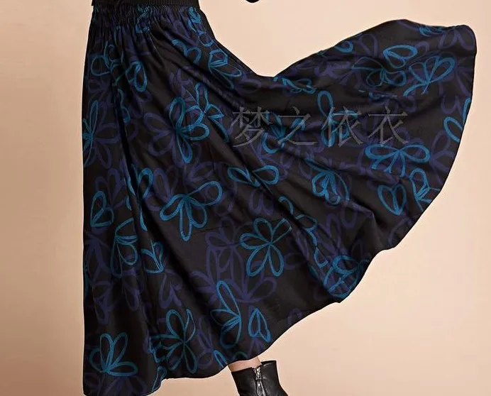 Моде! Новинка; эластичная резинка на талии; Теплая юбка с цветочным принтом; юбка; юбки; Длинная юбка; Qiu Dong