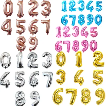 

100pcs 16inch Rose Gold Silver Number Foil Balloons Wedding Birthday party digit 0-9 Air Balloon Decoration kids Number Balls