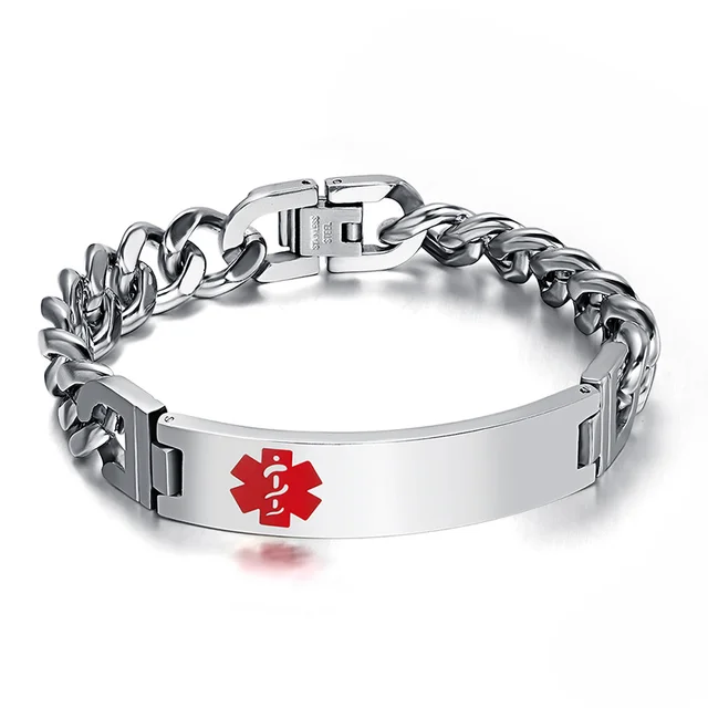 Free Engraving Men S Medical Alert Id Bracelet Tag Stainless Steel Free Engraving Men S Medical Alert Id Bracelet Tag Stainless Steel Link Chain Wrist Cuff Bangle Jewelry