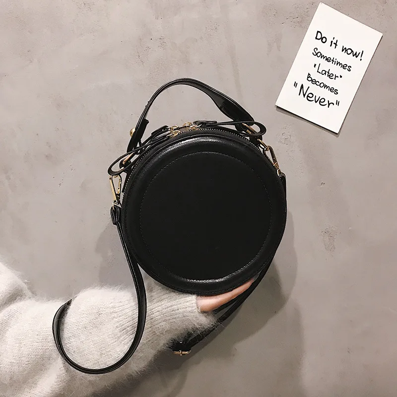 

New European Style Small Round Bags Women Solid Color Handbags PU Leather Female Casual Portable Shoulder Bag