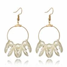 

Geometric Circle Earring Shellhard Imitation Pearl Shell Dangle Hook Earrings Fashion Womens Fashion Jewelry Simple Brincos