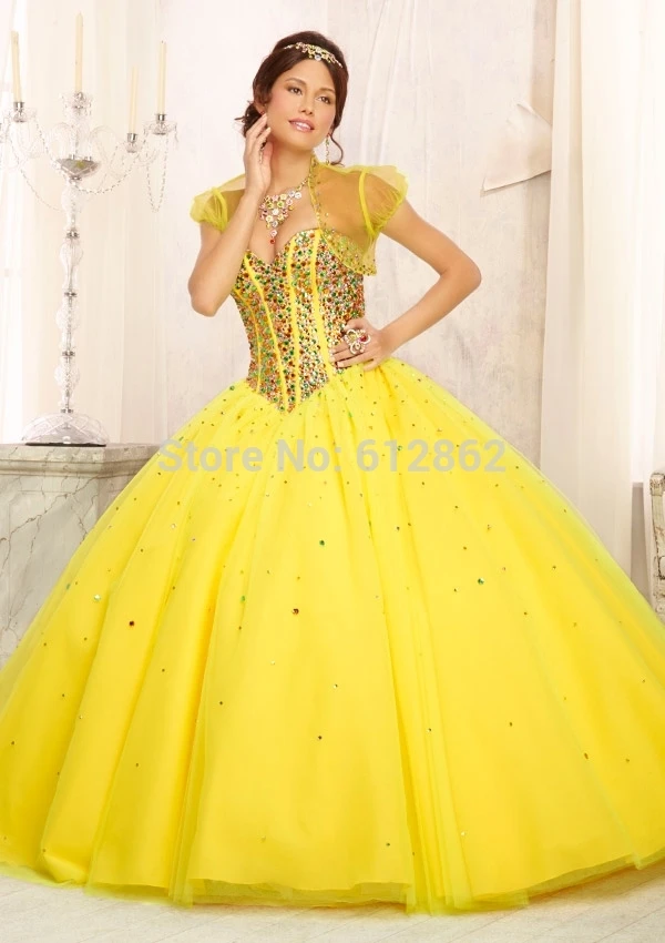 Nouveau Chérie Coloré Cristaux robe de Bal Jaune Robes De Mariée(China