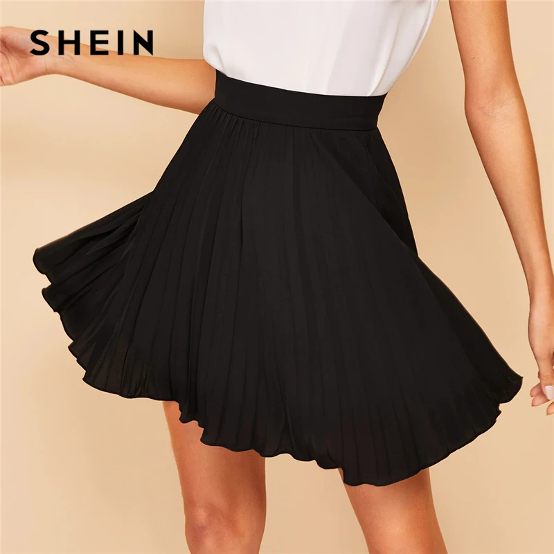 Женская плиссированная юбка SHEIN черная однотонная мини выше колена с молнией по