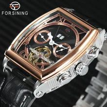FORSINING Fashion Tourbillon Mechanical Watch Men Leather Calendar Rose Golden Mens Watches Top Brand Luxury relogio masculino forsining top brand luxury mechanical watch men tourbillon small sub dials display magnet strap 2018 new fashion auto wristwatch