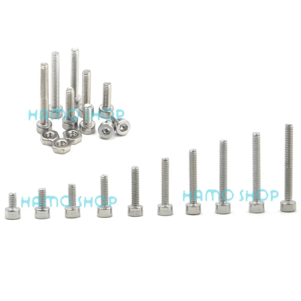 

100pcs M2.5 Stainless Steel Allen Hex Socket Head Cap Fastener Thread Screw Nut Bolts