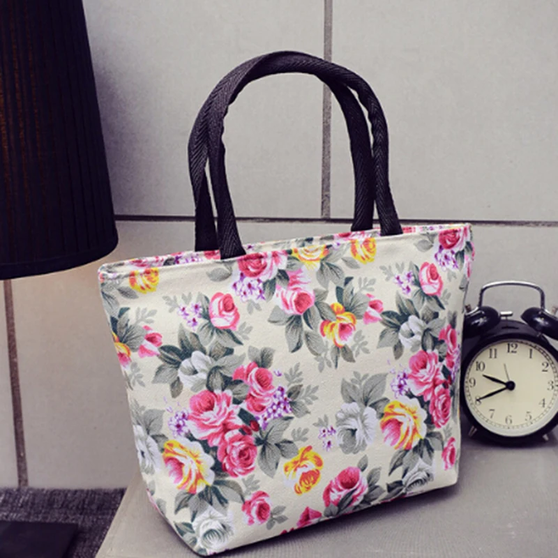 Canvas Lunch Bag Tote Women's Fashion Thermal Food Picnic Lunch Bags
