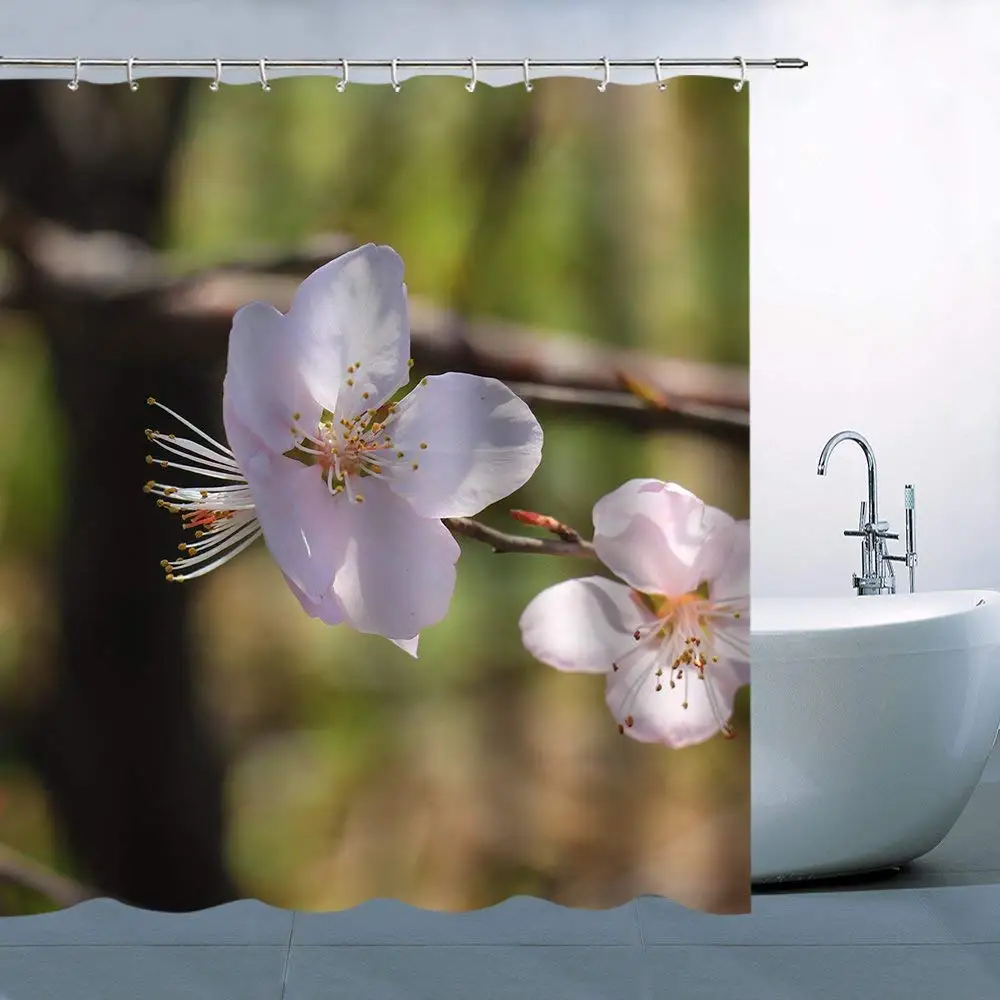 Flower Pattern Theme Shower Curtain Lovely Beautiful Pink Peach Blossom