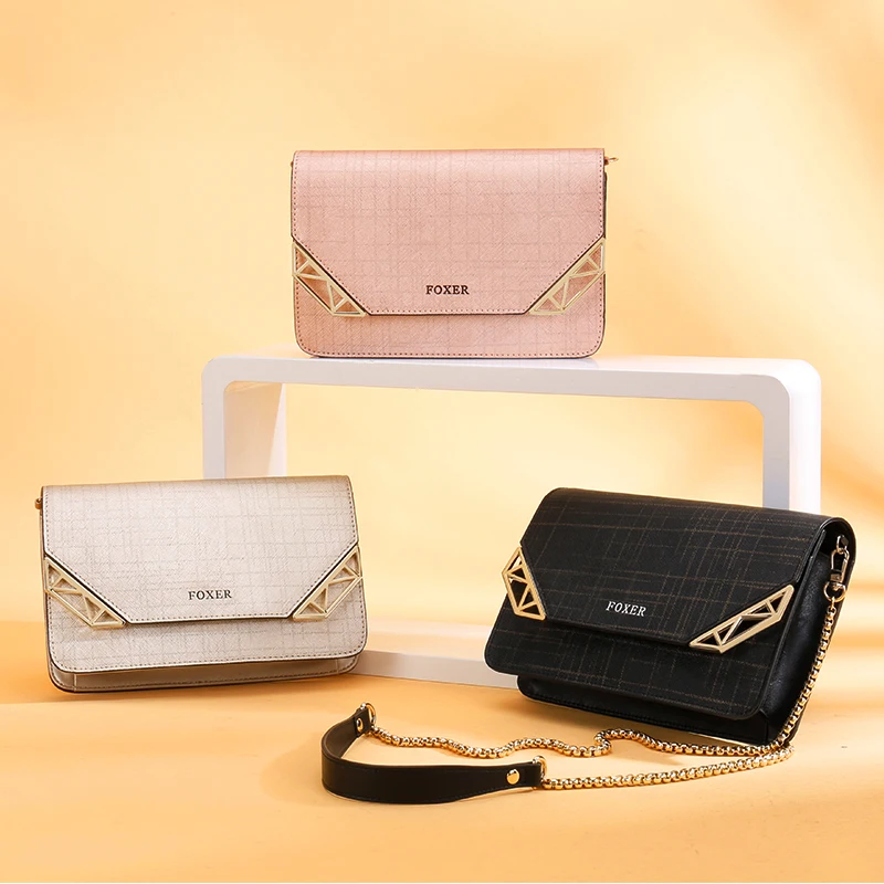FOXER Brand Women Cowhide Leather Shoulder bag Women's Chain Strap Crossbody Bag Fashion Ladies Bag Female Messenger bag