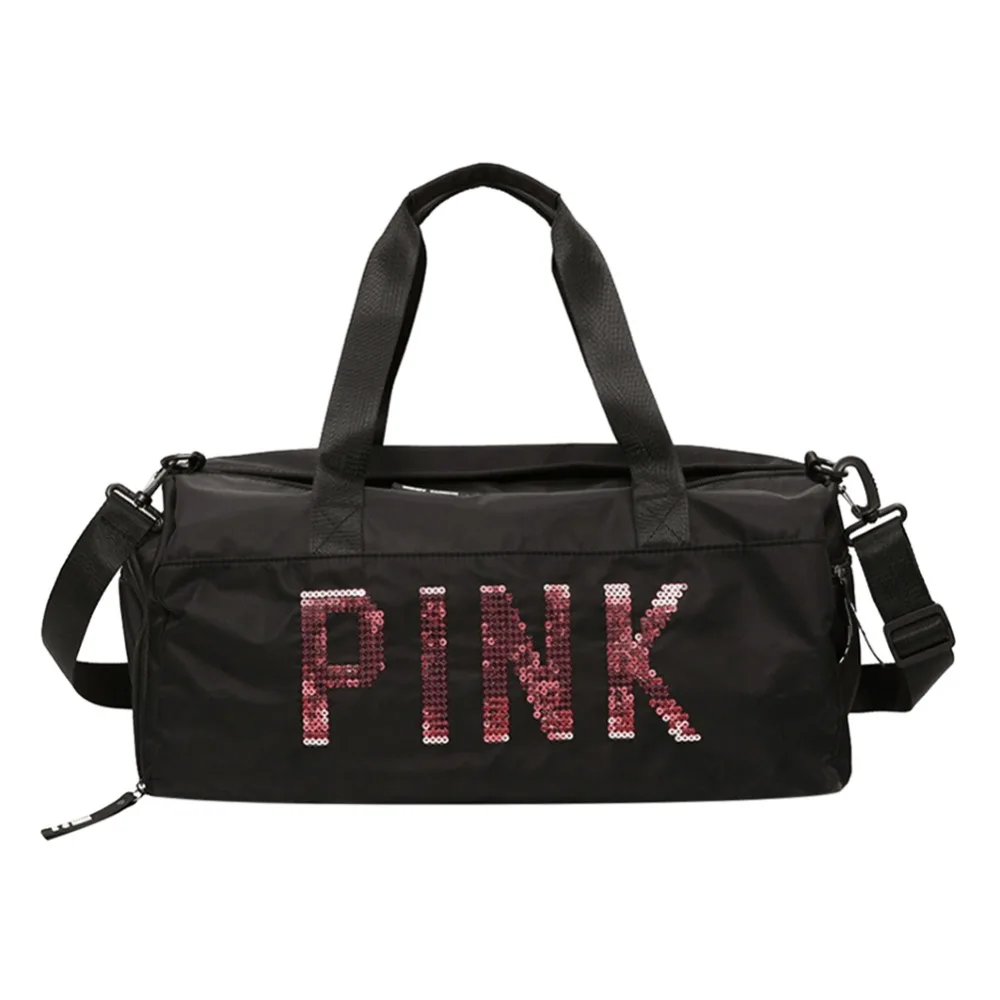 

Sequins Black Travel Bag Lady Pink Nylon Shoulder Bags Luggage Handbags Waterproof Fitness Sports Portable Duffel Bag Girls Tote