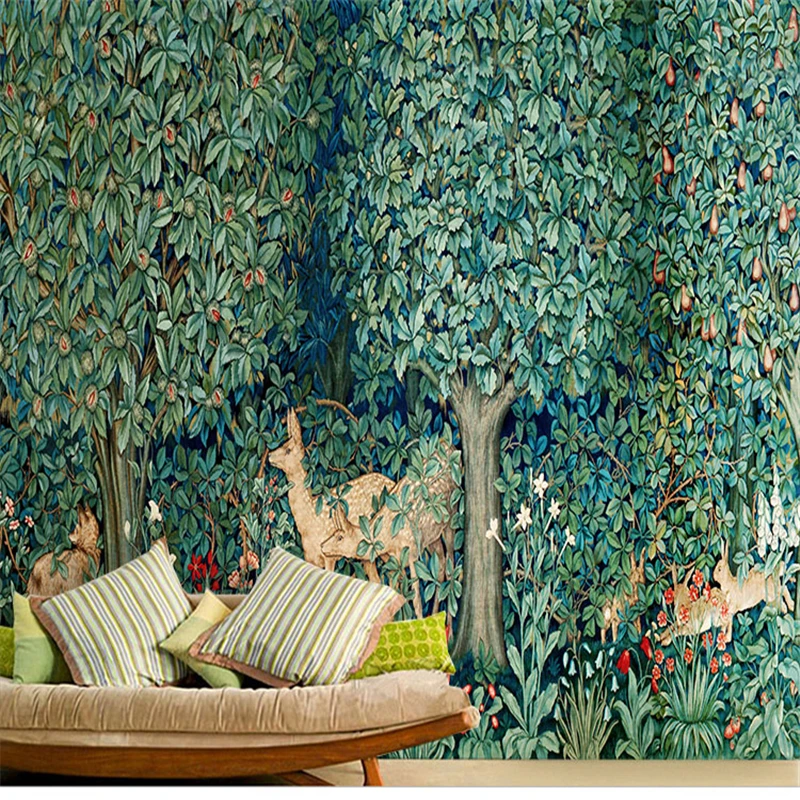 Beibehang-retro Background Wallpaper Cobertura de Parede Quarto Retro American Elk Forest Green Wallpaper Tema Mural Hotel Ktv Tema
