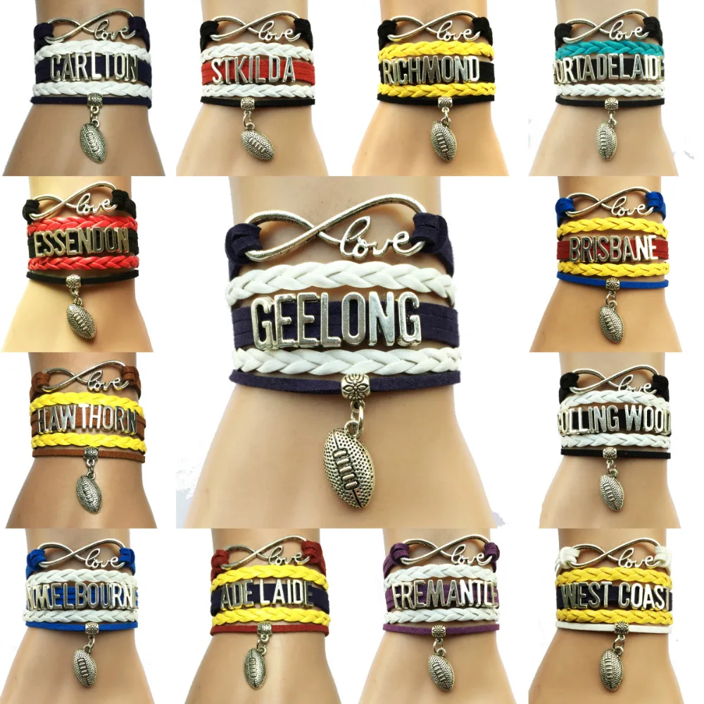 

Drop Shipping Football Bracelet- Australian City Name Football League -Adelaide/Brisbane/Carlton/Geelong/Hawthorn/Essendon/GWS