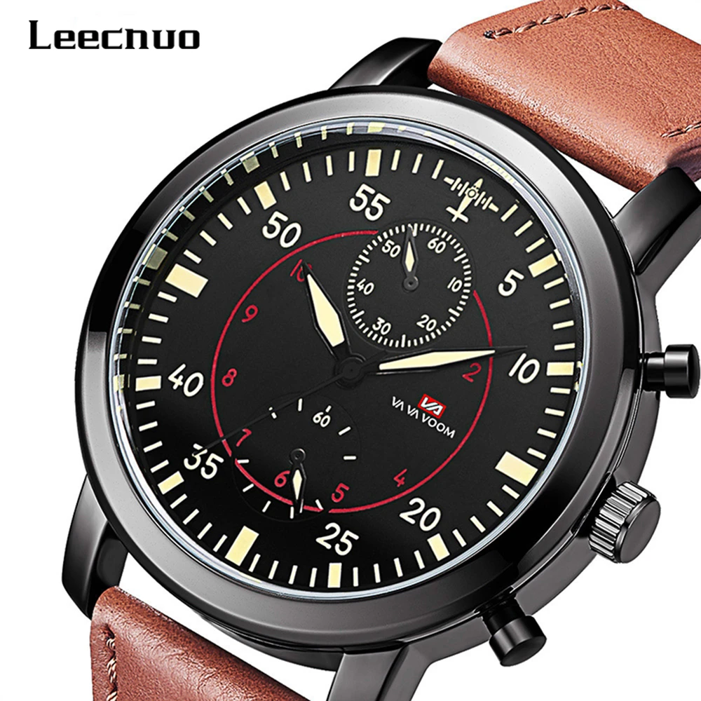 

Leecnuo Men's Outdoor Sports Watch Military Watch Pilot Waterproof Watch with Leather/Nylon Strap Male Fashion Wristwatches