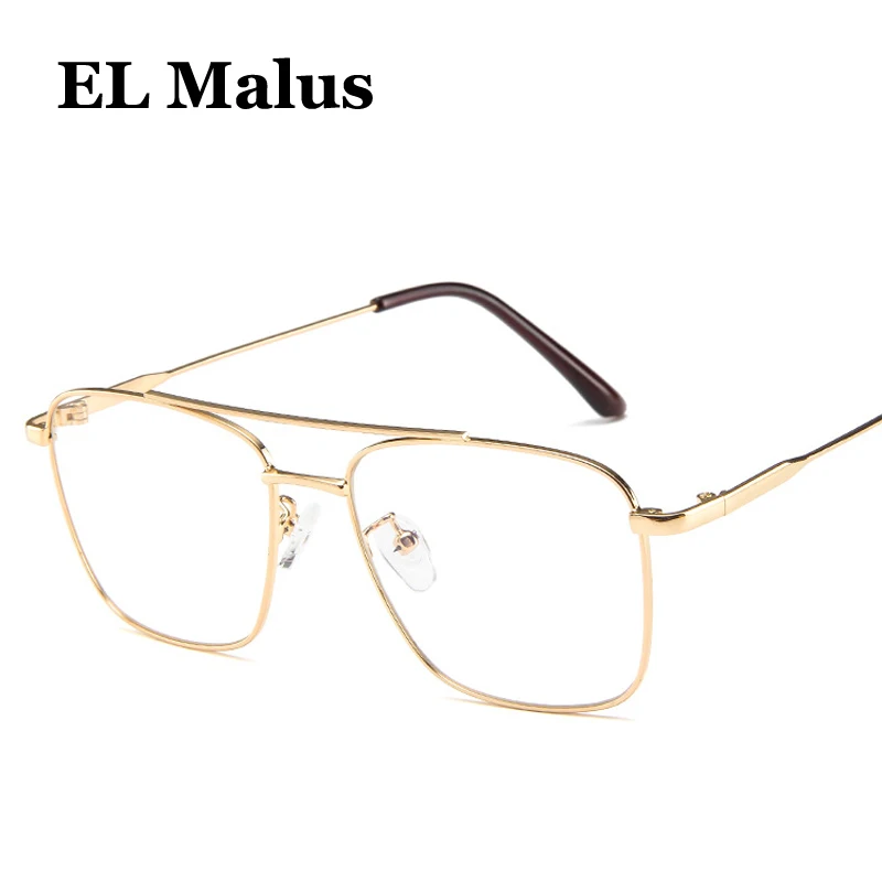 

[EL Malus]Retro Square Eyeglasses Frame Mens Women Clear Lens Glasses Metal Black Gold Silver Shades Brand Designer