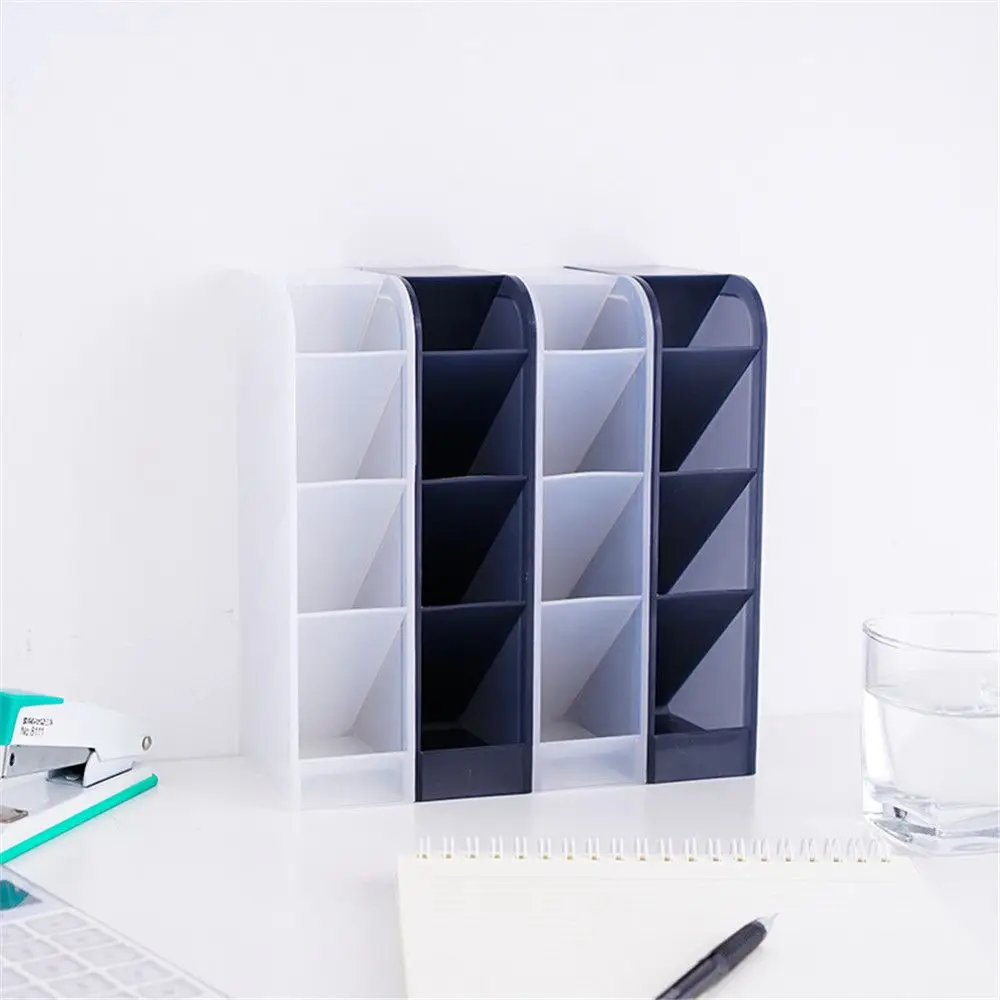 4 Grid Semi Transparent Pen Holder Multifunction Desktop Office School Storage Case woman Cosmetics Holder Plastic Container