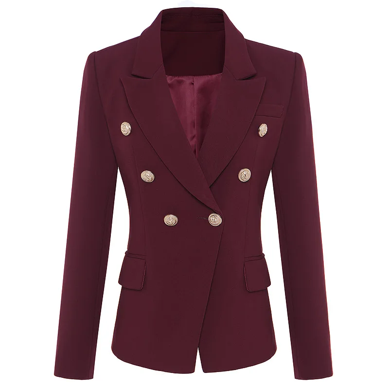 wine red Новая мода дизайнерский Блейзер Куртка женская двубортный металлический блейзер с пуговицами Outer - Цвет: wine red