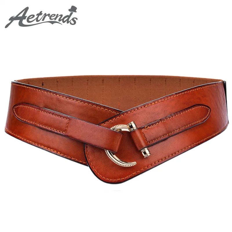 

[AETRENDS] Vintage PU Leather Diagonal Cross Cinch Belt Waistband Wide Hip Belts Women Cummerbunds D-0072