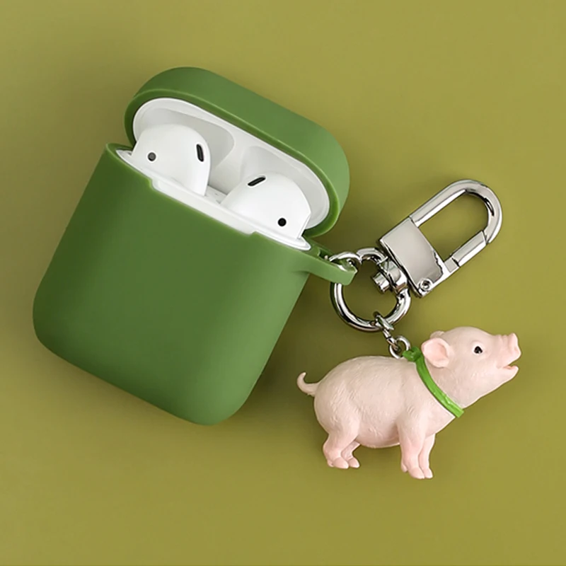 

Cute Soft Silicone Case for Apple Airpods 1 2 Accessories Earphone Charging Box Protective Case Bag Pig Decoration with Key Ring