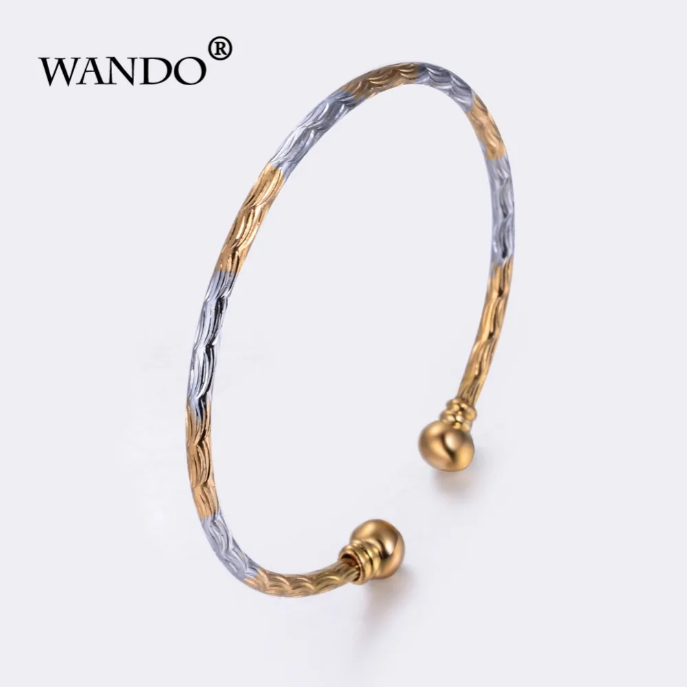 

WANDO 1pcs/lot Two-tone Trendy girl Ethiopian Bangle Gold Color Dubai bracelet Africa/Arab wedding bracelet Jewelry wholesale