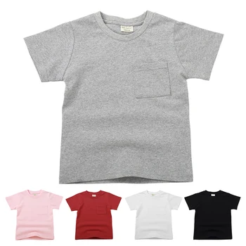 

Classic Boys T-Shirts Girls Kids Cotton Tshirt with Pocket Soft Breathable Clothes Child Summer White Black T Shirt Fashion Tops