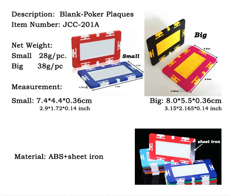 5 шт./партия пустая-Poker Chip табличка прямоугольная из АБС-пластика железо без наклейки