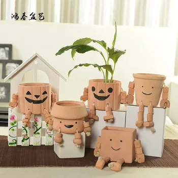 

2016 New Ceramic Flower Terracotta Succulent Pots Creative Robot Small Garden Basin Craft Vasos Para Jardim