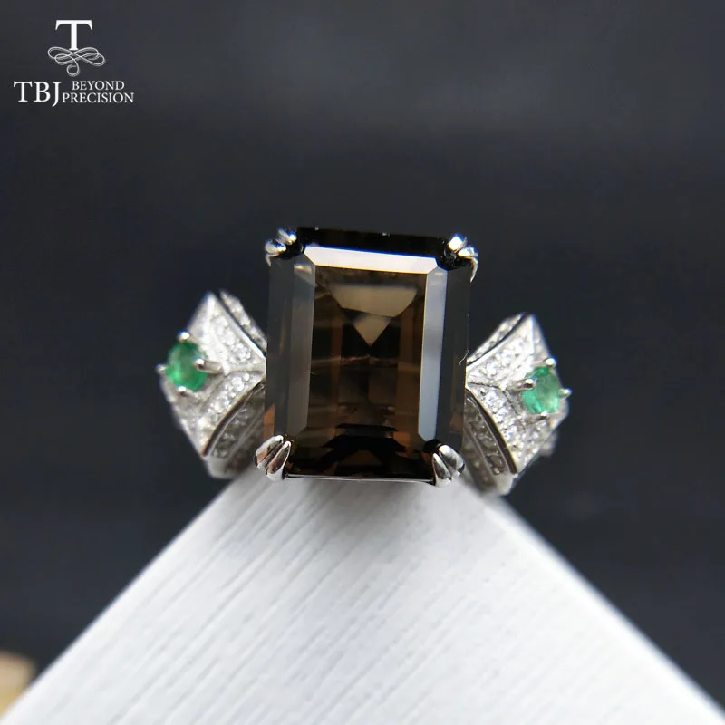 

TBJ,6.5ct big smoky Quartz gemstone Ring solid 925 sterling silver party ring for women birthday gift on sale with jewelry box