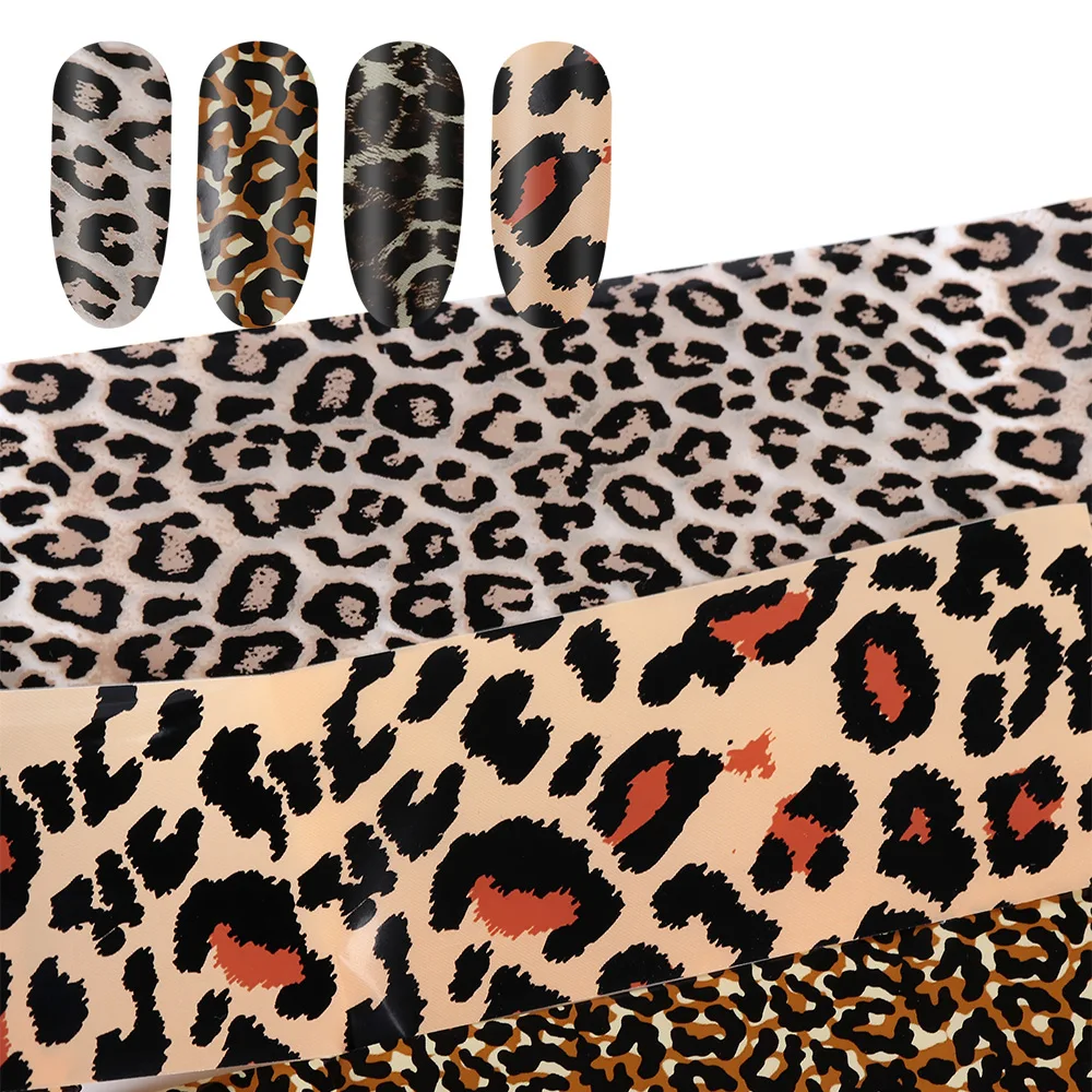 4 листа Леопард Дизайн ногтей перевод рисунка фольга Сексуальная звездное небо наклейки для ногтей Блестки для ногтей украшения Шарм слайдер