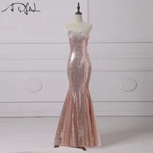 ADLN Rose Gold Sequin Evening Dresses Long Sweetheart Sleeveless Crystals Mermaid Prom Gown Bling Party Wear