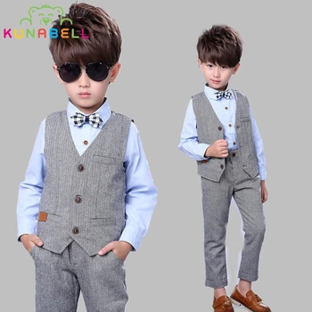 

New Children Suit Baby Boys Suits Kids Handsome Vest Shirt Pants Formal Birthday Dress Suit Gentleman Weddings Clothes Set B022