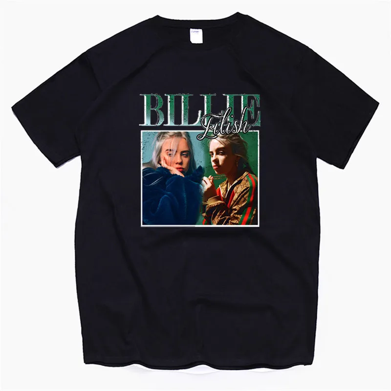 

Billie Eilish 90s Vintage Black T-Shirt Mens T-shirt 100% Cotton Soft Tshirt Homme Singer Harajuku Shirt Men/women Poleras 2019