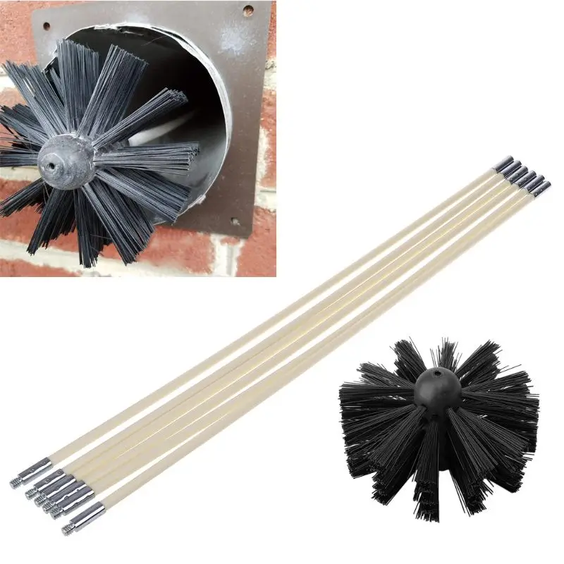 

Nylon Brush With 6pcs Long Handle Flexible Pipe Rods For Chimney Kettle House Cleaner Cleaning Tool Kit