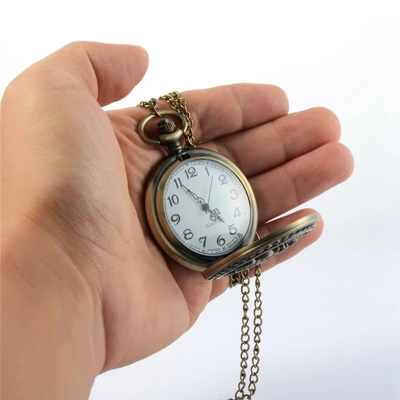 Charming Carved Train Steampunk Pocket Watch Openable Hollow Quartz Watch Classic Men Women Necklace Pendant Chain 3