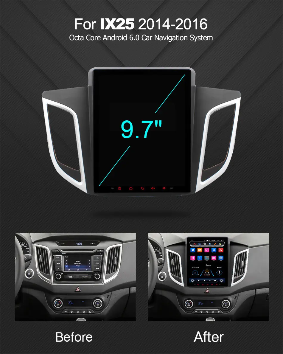 Top Ownice C600 Octa Core 9.7" Android 6.0 Car DVD For Hyundai IX25 2014 - 201632G ROM GPS Radio Navigation 2.5D IPS Car Play DAB+ 4