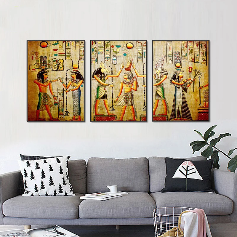 Modular-Egypt-Poster-Canvas-Prints-Oil-Painting-3pcs-Ancient-Egyptian-Picture-Framed-Figure-Mural-Room-Wall
