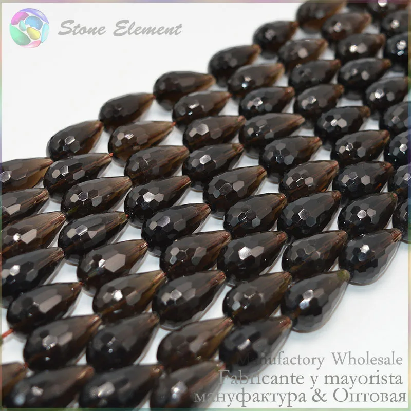 

Grade A Quality Natural Smoky Quartz Faceted Teardrop / Tear Drop Beads 12x22mm - 18Beads/Strand